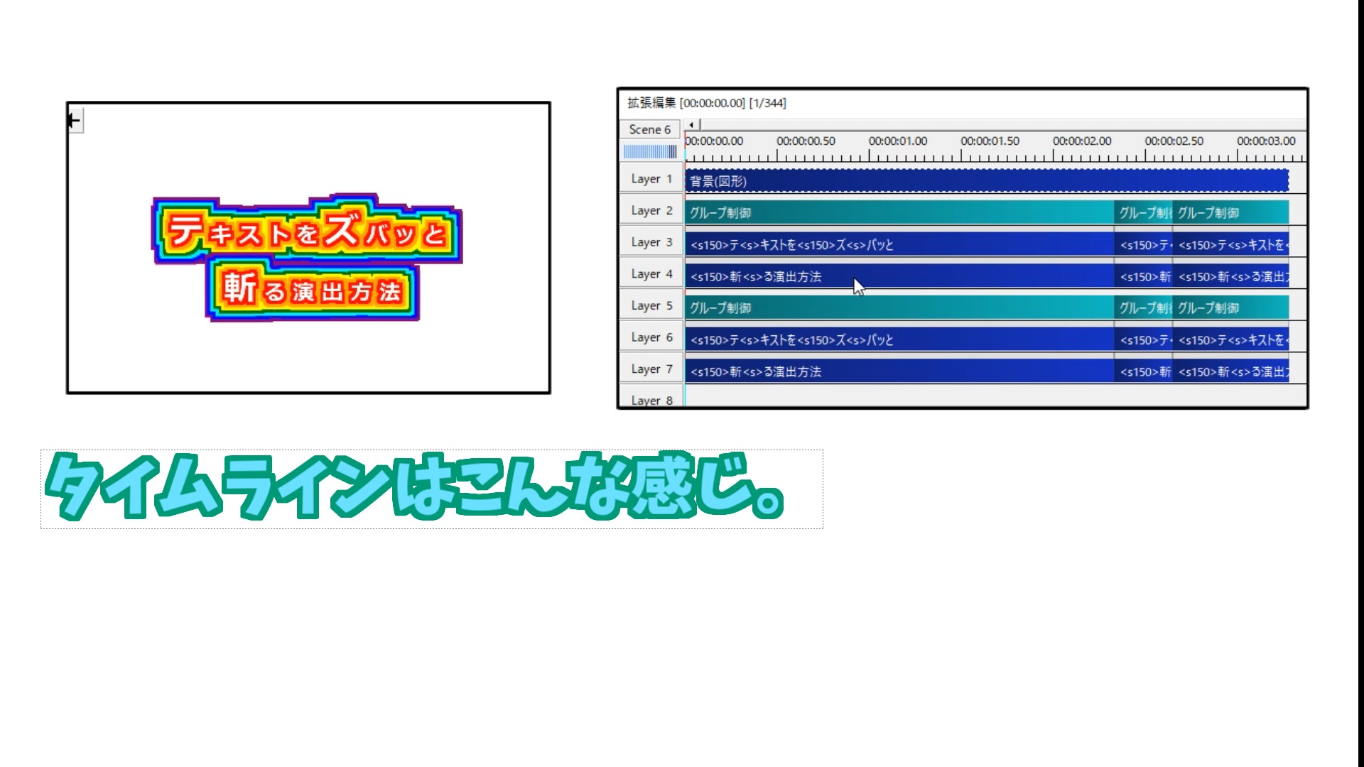 AviUtlでテキストをズバッと斬る演出方法の解説