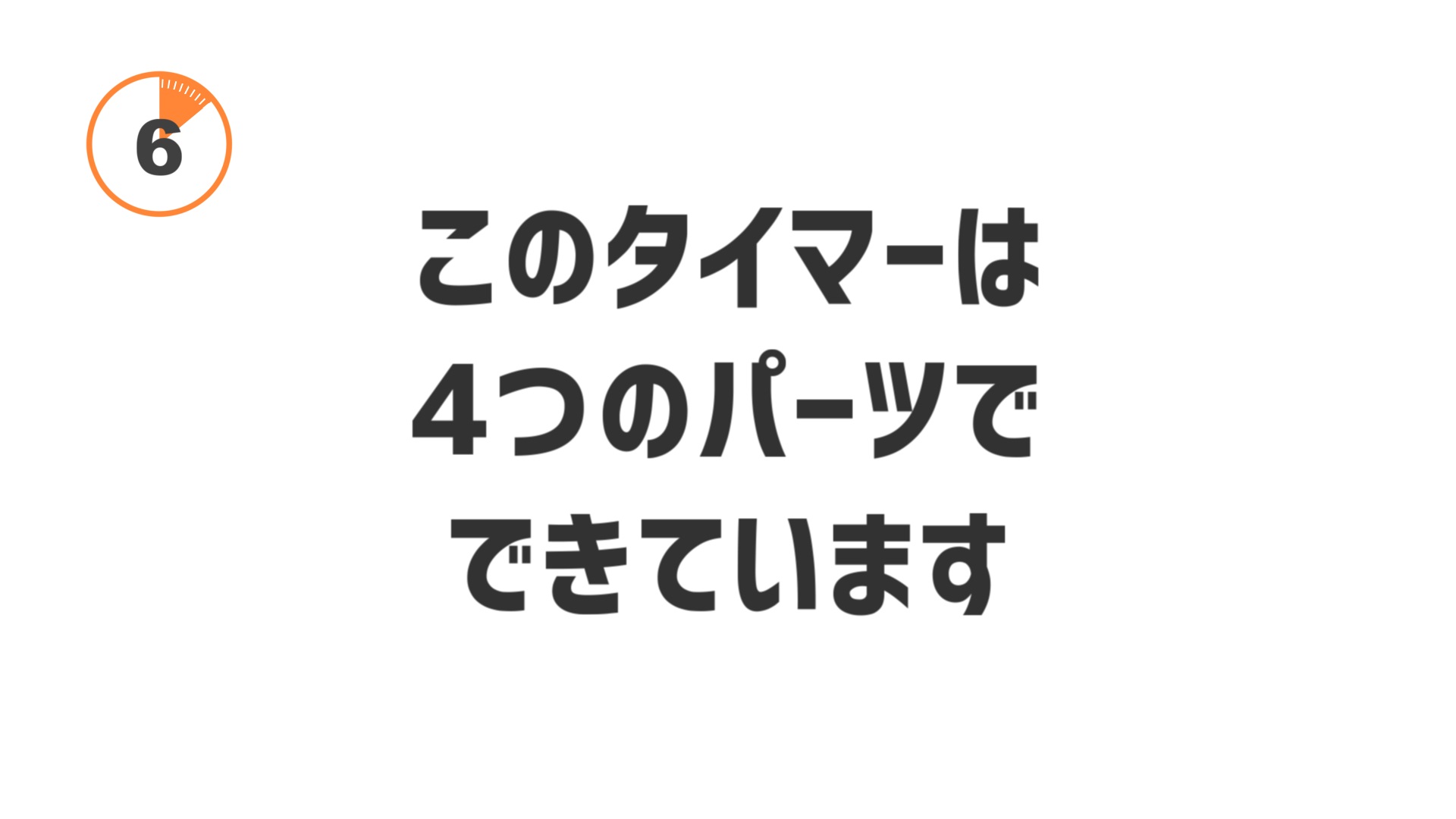 このタイマーは４つのパーツからできています。シンプルな構造なので、ぜひ作ってみてください。